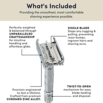 ROCKWELL RAZORS R1 Safety Razor, Butterfly Open Mechanism with 5 Double Edge Blades