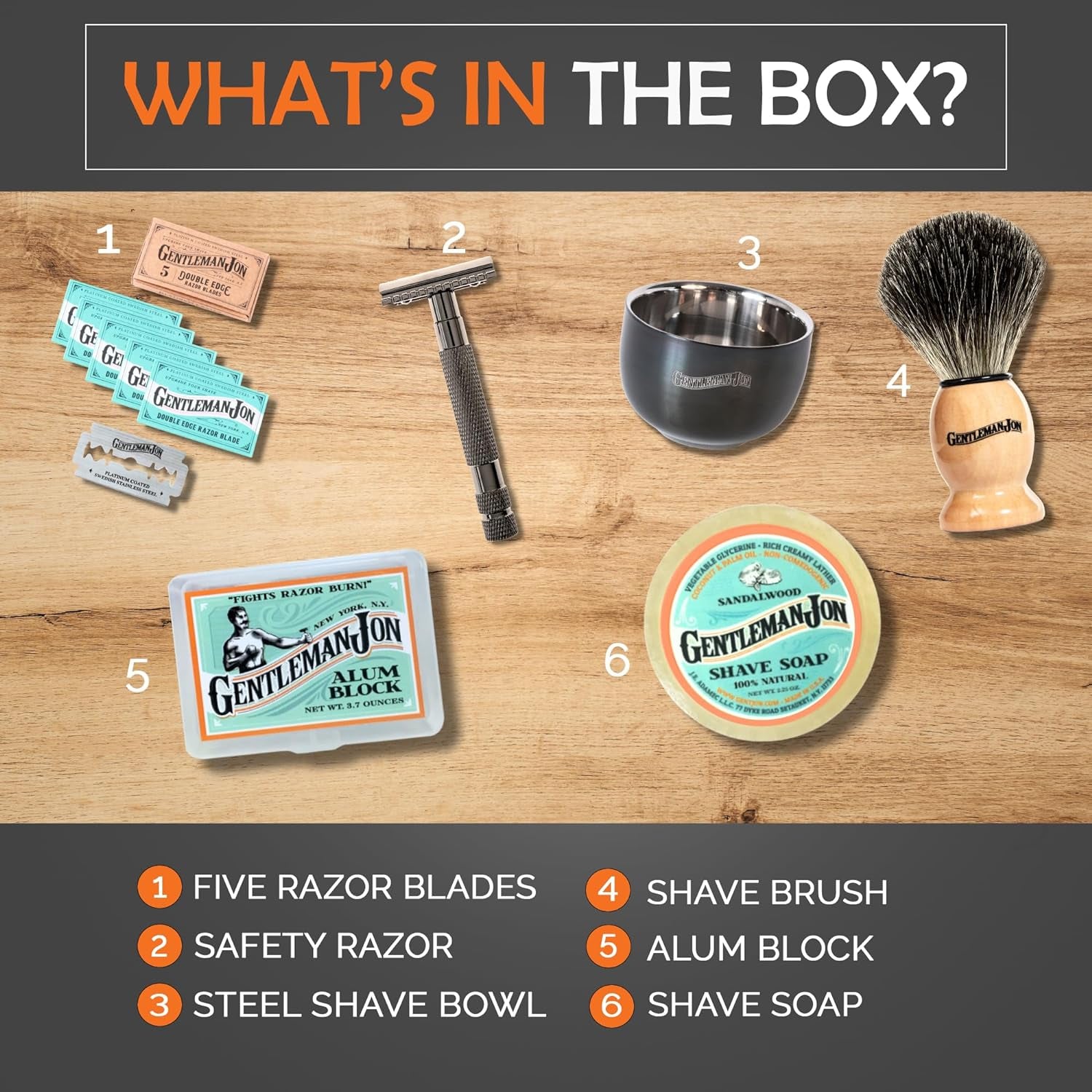 Safety Razor Shaving Kit | Vintage Wet Shave Grooming Set for Men - Includes: Safety Razor, Hair Shaving Brush, Alum Block, Shave Soap, Bowl & Double Edge Razor Blades