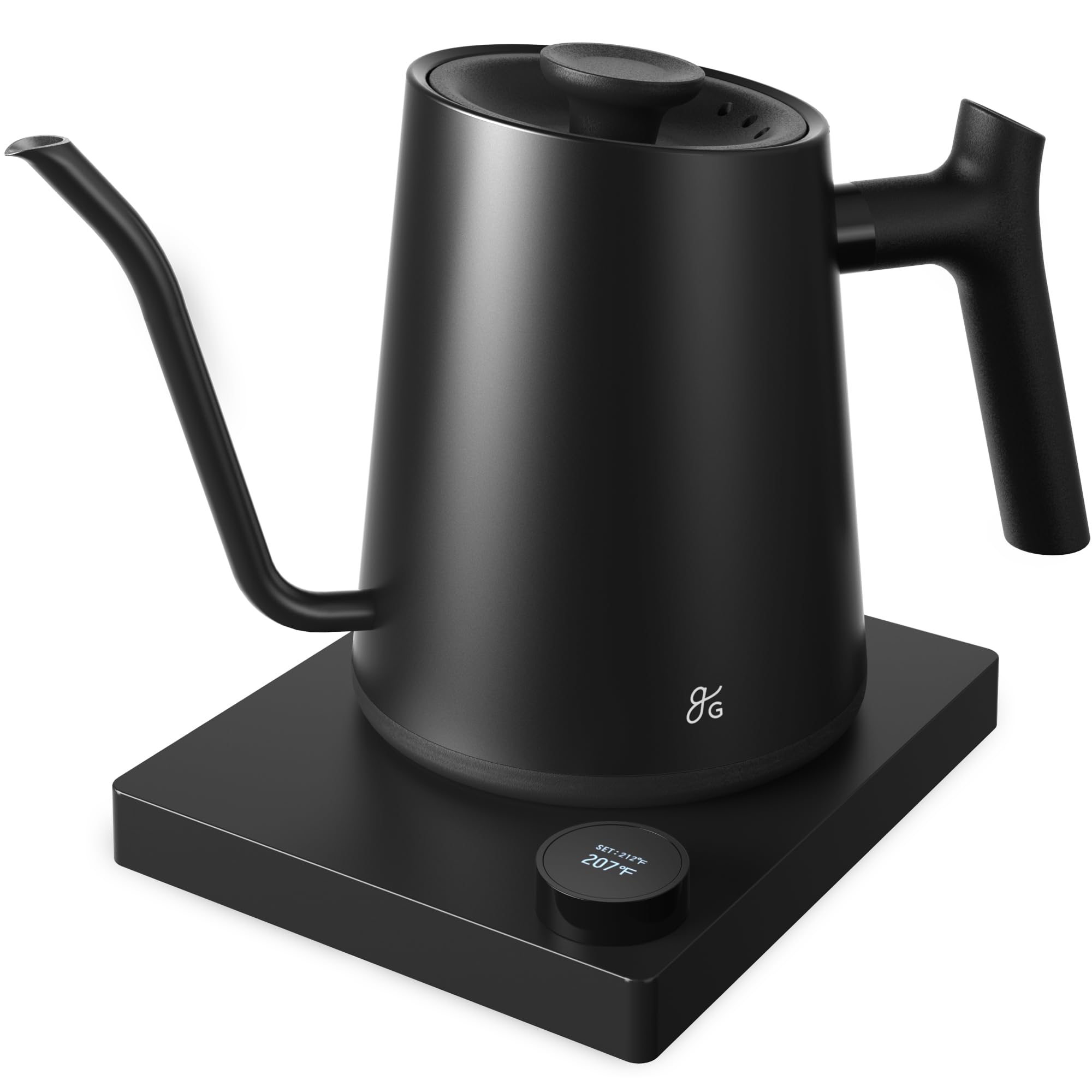 Greater Goods Electric Gooseneck Kettle, 1200W Stainless Steel with Precision Temperature Control, Fast Boil, BPA-Free, I1L (Onyx Black)