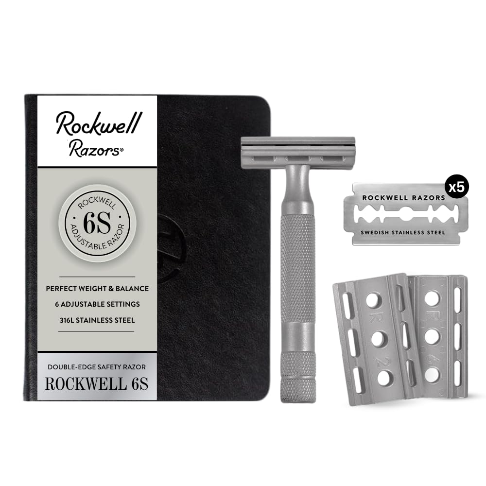 Rockwell Razors 6S Double-Edge Safety Razor in with 6 Adjustable Shave Settings and 5 Fully Recyclable Blades. Reusable Safety Razors for Men