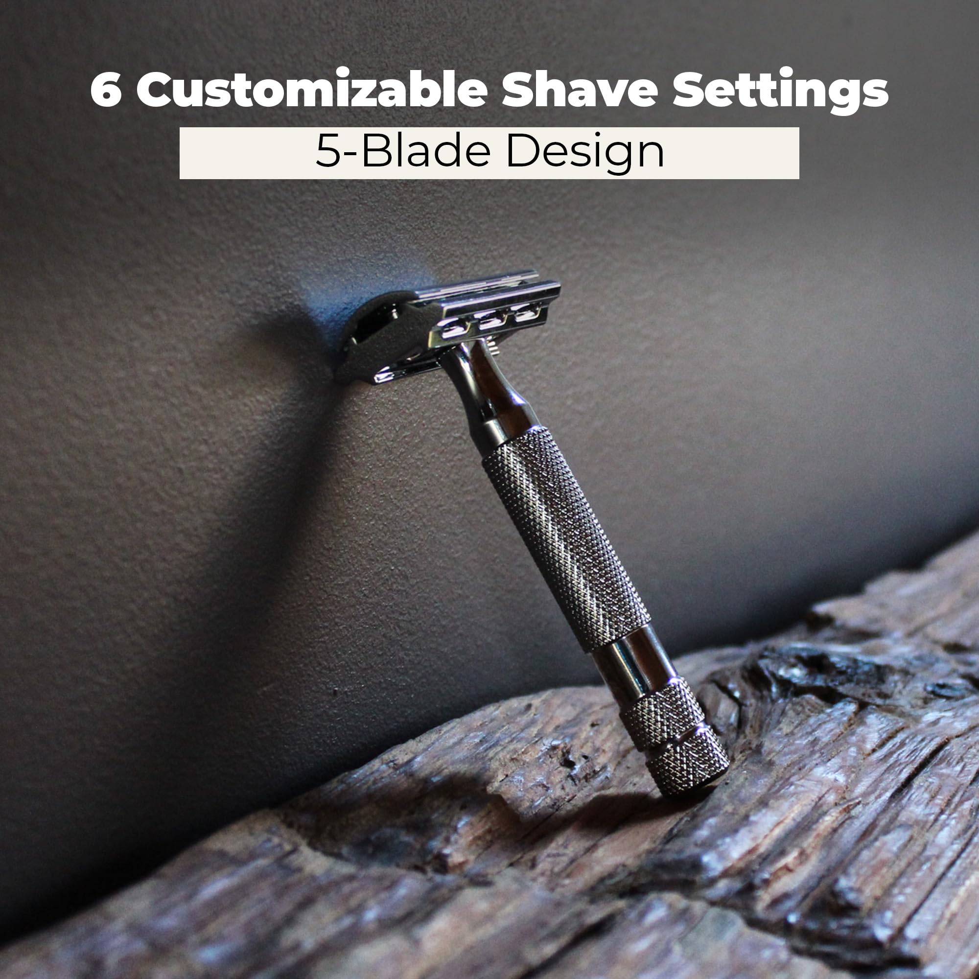 ROCKWELL RAZORS 2C Double Edge Safety Razor With Adjustable Shave Settings and 5 Fully Recyclable Razor Blades. Reusable Safety Razors for Men