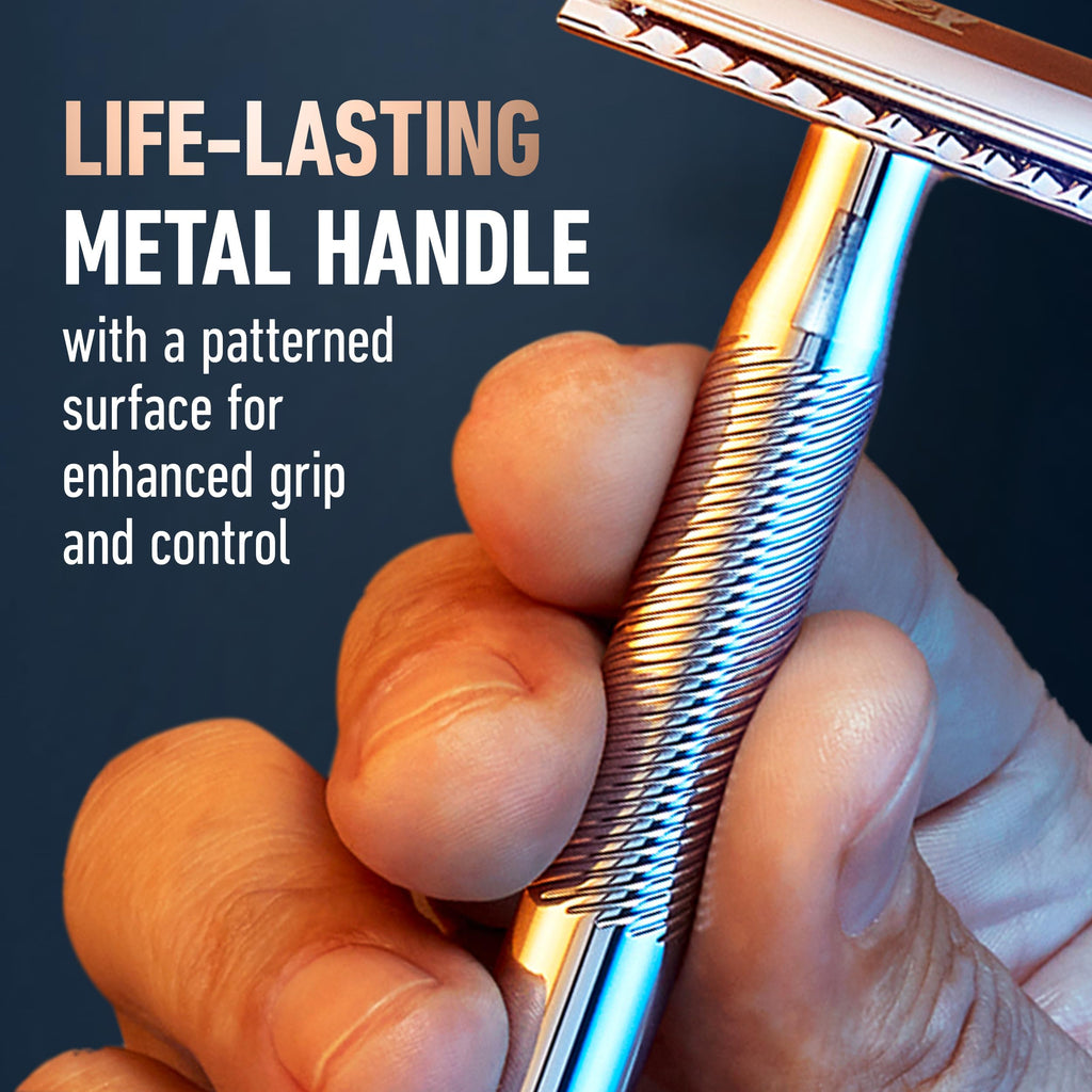 King C. Gillette Safety Razor with Chrome Plated Handle and 5 Platinum Coated Double Edge Safety Razor Blade Refills