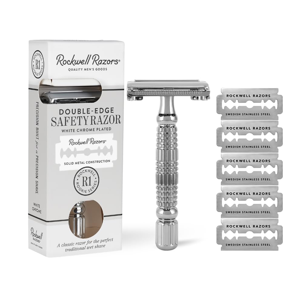 ROCKWELL RAZORS R1 Safety Razor, Butterfly Open Mechanism with 5 Double Edge Blades